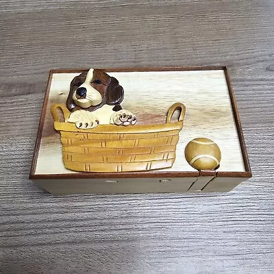 Carver Dan’s Wooden Puzzle Box Carved Dog Handcrafted In Vietnam Brown • $14.99
