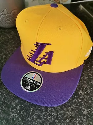 Adidas Yellow & Purple Los Angeles LA Lakers Snapback Cap Hat Adjustable NBA • £12