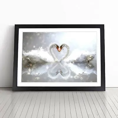 Swans Forming A Love Heart In Abstract Bird Wall Art Print Framed Canvas Picture • $21.10