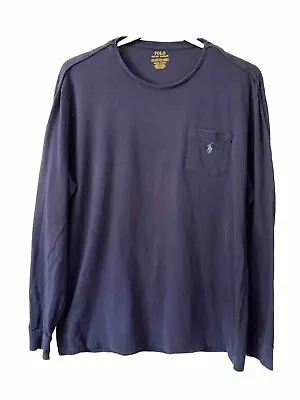 Polo Ralph Lauren Navy Blue Crew Neck Long Sleeve Pocket Cotton Tshirt Men XXL • £17.64