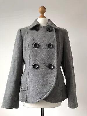 Marks & Spencer Grey New Wool Blend Button Nautical Sailor Style Winter Jacket14 • £14.99