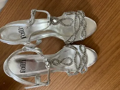 Faith Silver Diamante Strappy Sandals Stiletto Heels Size UK 6 Hardly Worn • £17.65