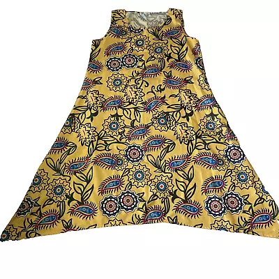 Maxi MUMU Dress Boho Peasant Floral Tribal Print Size 5XL Long Yellow Sleeveless • $15