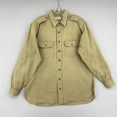 VTG J Peterman Safari Work Shirt Mens Medium Khaki Brown Ripstop Long Sleeve USA • $49.99