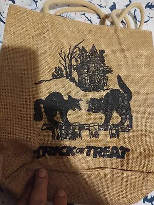Burlap Halloween Bag W/ Black Cats Trick Or Treat Vintage Old Rare Kids Candy • $35