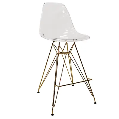 LeisureMod Cresco Acrylic Barstool With Gold Chrome Base And Footrest • $278