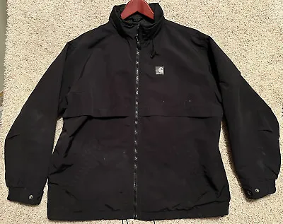 Carhartt Men’s 2XL Mesh Lined Nylon Packable Hood Zip Work Chore Coat Black Rain • $29.90