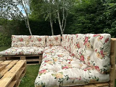 Pallet Cushions Garden Outdoor EURO Pallet Sofa Floral Cream Tufted Quilted Pads • £139.95