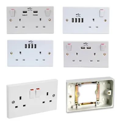 Single To Double Adaptor Wall Plug Socket Converter 1 Gang 2 Way Backbox USB • £5.99