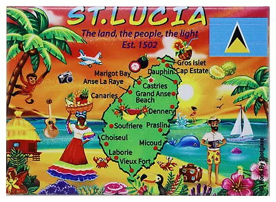 St. Lucia Map Caribbean Fridge Collector's Souvenir Magnet 2.5  X 3.5  • $8.45