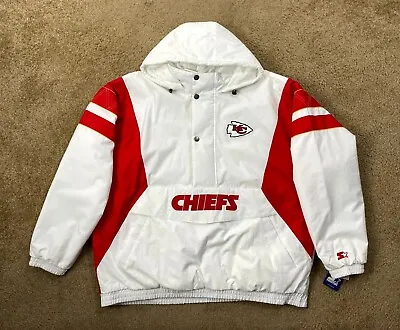 Kansas City Chiefs Jacket Starter Hooded Half Zip Pullover WHITE 3X 4X 5X 6X • $179.99