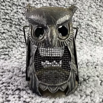 VINTAGE Owl Candle Holder Lantern Metal Spooky Halloween Decor -Bottom Missing- • $16.97