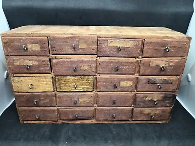 Antique Primitive Hardware Nuts & Bolts 20 Drawer Wooden Folk Art Cabinet  • $149.95