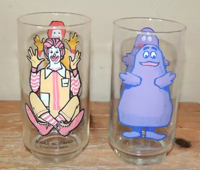 Vintage 1977 McDonalds COLLECTOR SERIES GLASSES Ronald McDonald GRIMACE SET OF 2 • $10.80