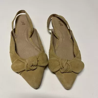 J. Jill Camille Slingback Bow Pointed Toe Flats Mustard Yellow Suede 6.5 • $12