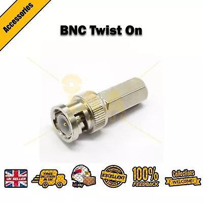 £5.85 • Buy BNC Twist Screw ON Plug Male Connector 75Ω For CCTV RG59 Coaxal Cable UK Stock