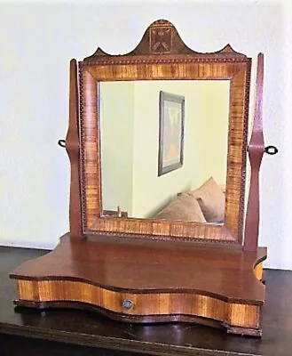 Antique Large 19th C 23  Inlaid Oak Mahogany Shaving Mirror Vanity Dresser Chest • $799