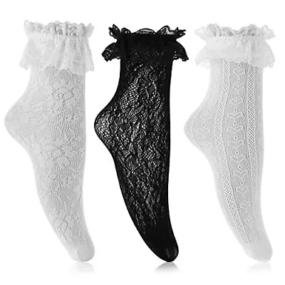 $7.94 • Buy 3pcs Lace Ruffle Ankle Socks For Women, Lace Trim Frilly Socks Comfortable So...