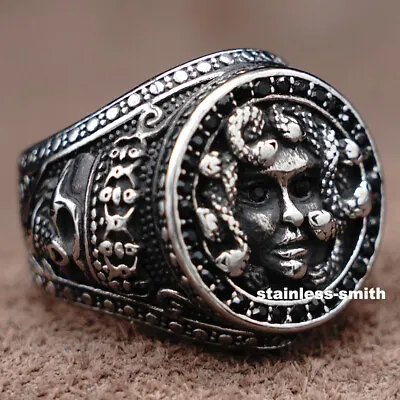 Mens Black Stainless Steel Hip Hop Medusa Snake Head Gothic Skull Ring Size 7-15 • $19.99