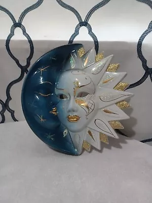 ITALY Maschera Del Galeone Sun Moon Aqua Blue White Venetian 6.75 In Mask • $34.99