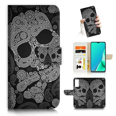 $13.99 • Buy ( For Oppo A57 / A57S ) Wallet Flip Case Cover AJ23934 Skull