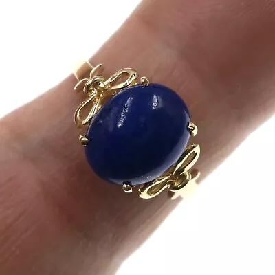 14k Solid Yellow Gold Natural Blue Lapis Lazuli Ring Size 6.5 • $256.75