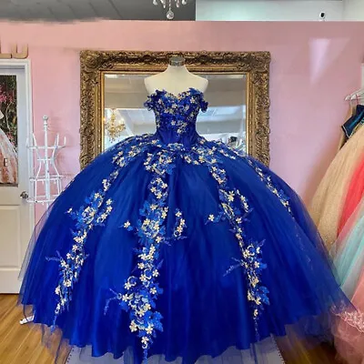 $143.99 • Buy Royal Blue Quinceanera Dresses With 3D Applique Beaded Pageant Gowns Sweep Train