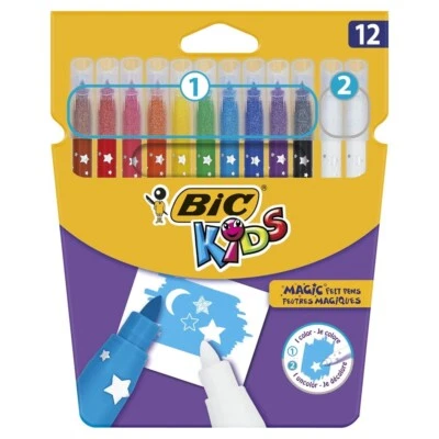 £3.49 • Buy Kids 12 Pack Bic Magic Felt Tip Colouring Pens Erasable 0Ink Medium  Nib