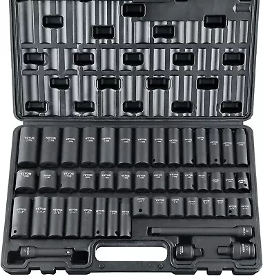 3/8  Drive Impact Socket Set 48 Piece Socket Set SAE 5/16  -3/4  And Metric 8-2 • $40.20