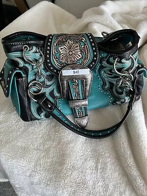 Montana West  Conceal Carry Gun Handbag Purse Turquoise Black Silver • $20