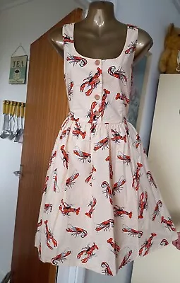 JOANIE SIZE 10 NAUTICAL LOBSTERS SUN DRESS VINTAGE 1950s ROCKABILLY • £25