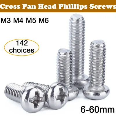 £2.39 • Buy Cross Pan Head M3- M6 Machine Screws A2 Stainless Steel Phillips Head Bolts Pozi