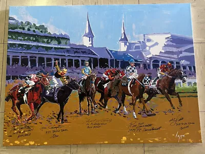 Horse Racing Jockey Legends Giclee Canvas 5 Signatures Cauthen Cruguet Cordero • $1249.99