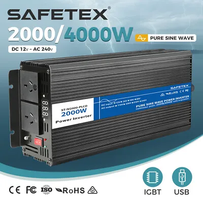 Safetex Pure Sine Wave Power Inverter 12V/240V 2000/4000W Caravan Boat Car USB • $179.99
