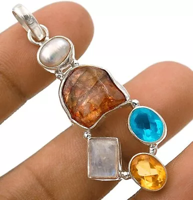 Natural Kyanite & Multi Gemstone 925 Solid Sterling Silver Pendant GD7-1 • $12.99