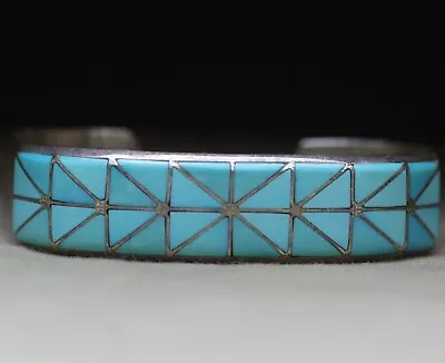 Vintage Native American Zuni Turquoise Sterling Silver Cuff Bracelet • $265.50