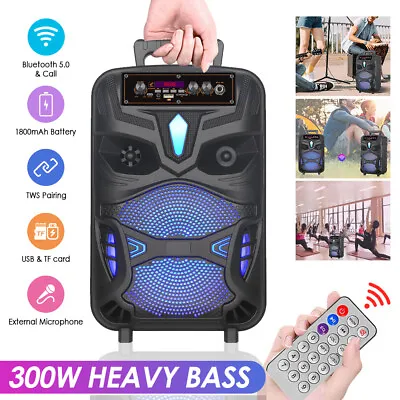 Portable Bluetooth Speaker 8  Woofer FM Heavy Bass Sound System Party Mic Remote • £22.79