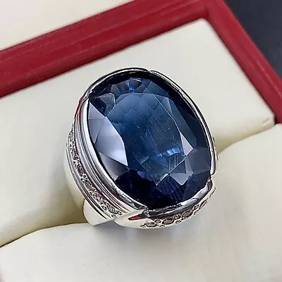 Big Blue Topaz Ring Mens Topaz Ring 925 Sterling Silver Topaz Gemstone Ring • £134.93