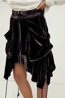 Free People Women’s Paxton Parachute Black Velvet Skirt Size 2 ~ NWT $168 MSRP • $90