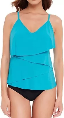 Magicsuit Women's POOL BLUE Solid Chloe Tankini Swim Top US 12 (6262) • $38.81