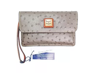 NWT Dooney & Bourke Milly Ostrich Wristlet Clutch In Pewter (579) • $69