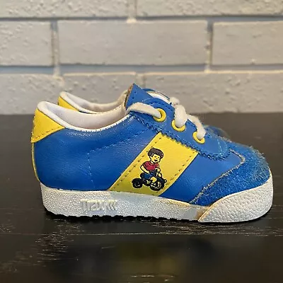 Vintage Baby Shoes Toddler Size 3 Kid Trax Sneakers Boy On Bike Blue White • $19.99