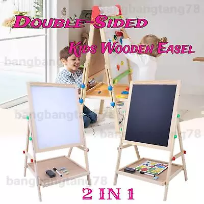 Wooden Kids Easel Chalkboard & Whiteboard & Painting Paper Stand Gift Supplies • $26.59