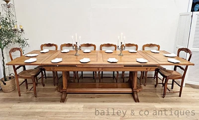 $4375 • Buy Antique French Extension Oak Dining Table 3.2 Metres Long Seats 14 - C230
