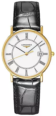 Longines Presence 18kt Gold White Dial Black Leather Mens Watch L4.743.6.11.0 • £1954.87