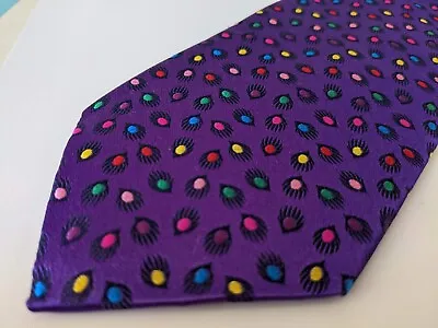 Charles Tyrwhitt Classic Jacquard Silk Tie. Purple Satin Multi Col Feather Dots • £19.99