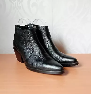 Mango MNG Womens Black Leather Ankle Cowboy Boots UK 5 EUR 38 Pre-loved  • £19.99