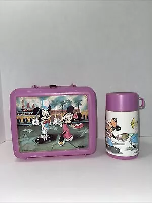 Vintage Pink Mickey Mouse & Minnie Mouse Plastic Lunchbox W/Thermos  1980 • $17.95