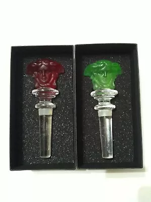 2 New Authentic Versace Rosenthal Crystal Double Sided Medusa Wine Stoppers  Nib • $399.20