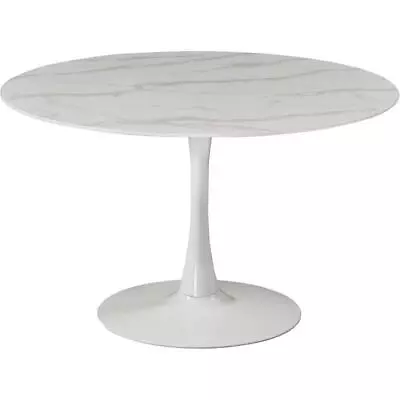 Meridian Furniture Tulip 48  Round Faux Marble Top Dining Table With White Base • $624.99